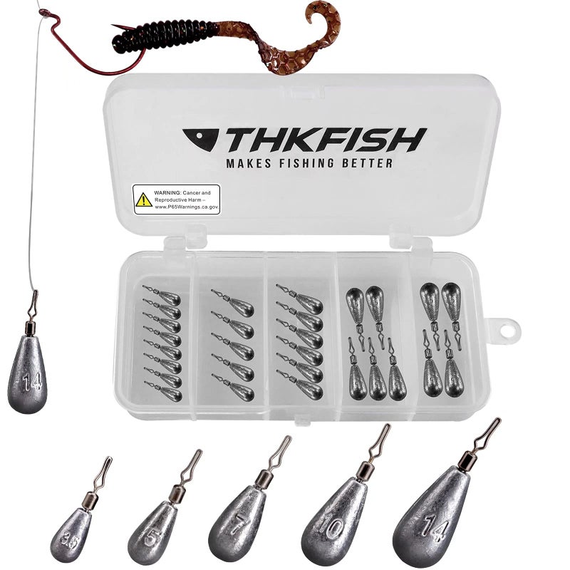 THKFISH Fishing Weights Fishing Sinker Drop Shot Weights Fishing Weights Kit Drop Shot Rig Fishing Weights B-Waterdrop Shape 28pcs - Image 1